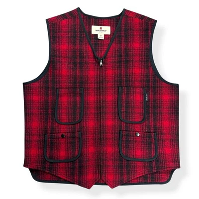 Woolrich Vest Men’s Large Red Black Buffalo Plaid Wool Outdoors Hunting Pockets - Image 1 of 4
