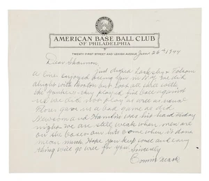 1944 Connie Mack Signed Handwritten Letter – Philadelphia Athletics HOF -JSA LOA - Picture 1 of 9
