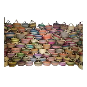 4 X Ghana Bolga Round Market Baskets Assorted colours 15” /Random Patterns - Picture 1 of 5