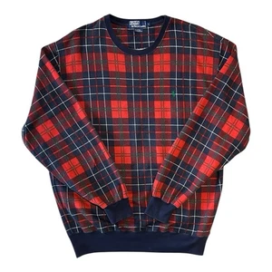 Vintage Polo Ralph Lauren Tartan Plaid Crewneck Sweatshirt Size L Red Navy - Picture 1 of 5