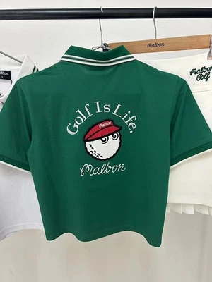 正品 Malb** 刺绣女式夏季高尔夫短袖 T 恤 Polo 上衣 XS-L — 第 1/4 张图片