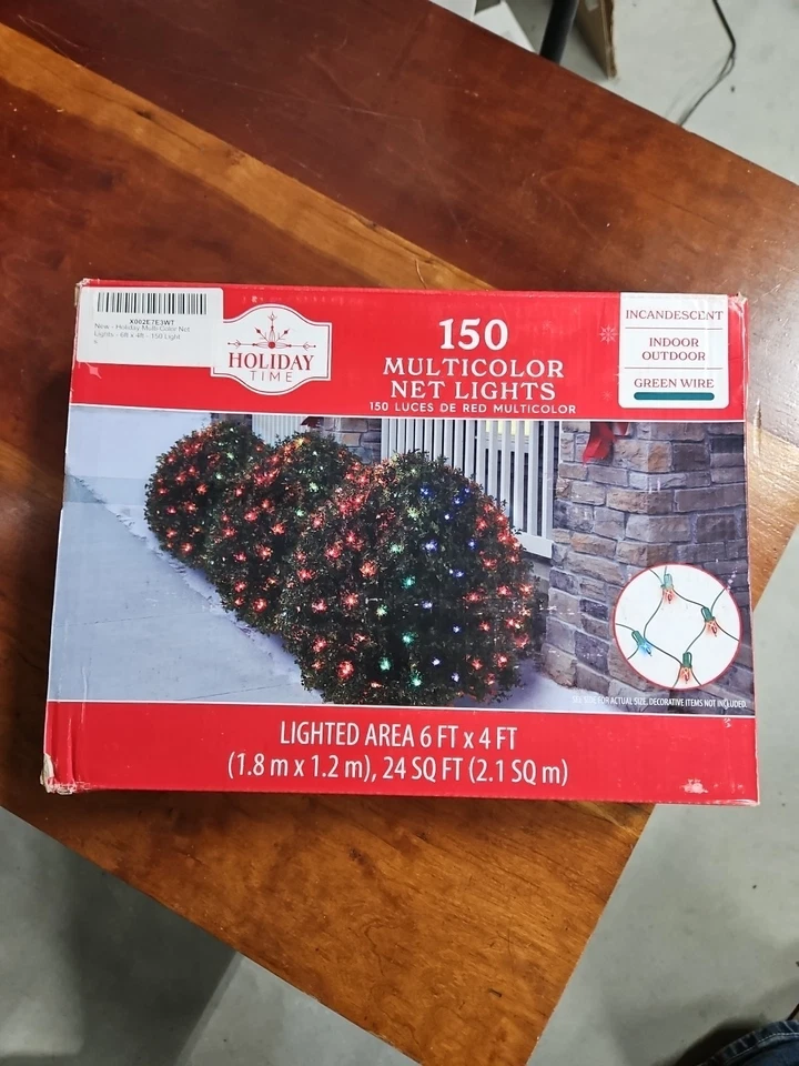 Holiday Time Multicolor Net Lights 150 Count Green Wire 6' X 4’ Bushes - Image 1 of 4