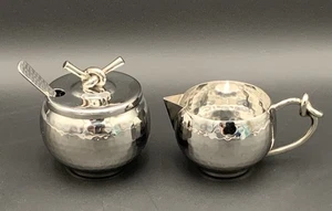 Mary Jurek Design Helyx Knot Cream & Sugar Hammered 18/8 Stainless Steel w/Spoon - Picture 1 of 6