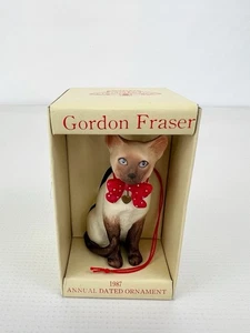 Adorno de Navidad Gordon Fraser 1987 Schmid Tan Cat vintage con caja ojos azules - Imagen 1 de 10