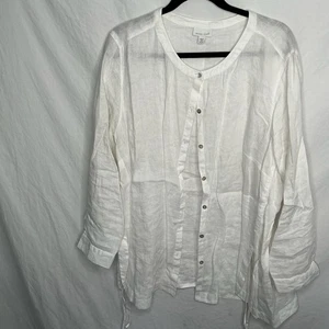 Top donna J Jill Love lino con bottoni 2x bianco LS cravatte laterali Lagenlook Coastal - Foto 1 di 7