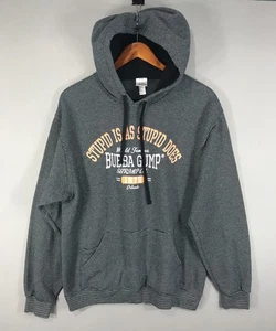 Fruit of the Loom Hoodie Mens Medium Gray Striped Pullover Sweatshirt Bubba Gump - Picture 1 of 13