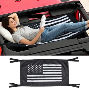 For Jeep Wrangler 1987-2023 Hammock Cargo Net USA Flag Rooftop Net 2-in-1 Black - Picture 1 of 12