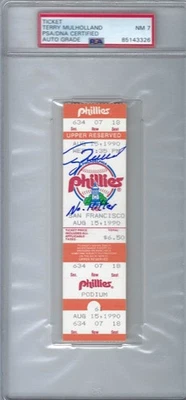 TERRY MULHOLLAND SIGNED AUTO NO HITTER TICKET PSA/DNA 7 AUGUST 15, 1990 - Image 1 of 2