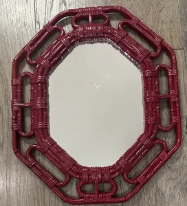 Espejo de pared vintage Homco 2144 dramático rojo imitación mimbre bambú 14x17"" - Imagen 1 de 7