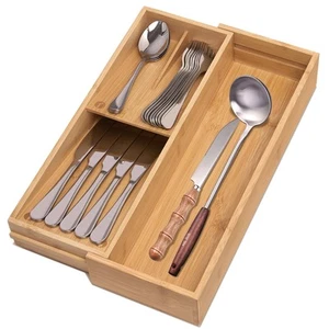 Bamboo Kitchen Drawer Organizer, Silverware Organizer Expandable Utensil Hold... - Picture 1 of 7