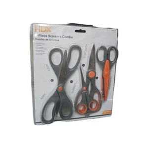HDX 5 Pieces Scissors Combo Package Soft Handle Wave Pattern GRAY Orange - Picture 1 of 7