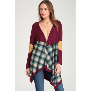 Entro Womens Tunic Top Sz S Burgundy Plaid Asymmetrical Hem Patches Bohemian - Imagen 1 de 6