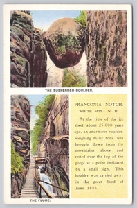 White Border Postcard The Suspended Boulder and the Flume Franconia Notch NH - Picture 1 of 2