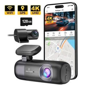 Cámara de tablero REDTIGER F9 para automóvil con tarjeta de 128 GB control de aplicación inteligente WiFi GPS - Imagen 1 de 9