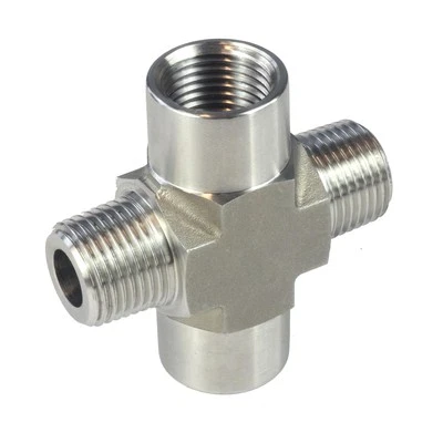 HFS(R) 1/4" NPT 4 Way Cross (Male x Female x Male x Female) Stainless Steel 304 - Image 1 of 4