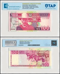 Namibia 100 Namibia Dollars, 2003 ND, P-9A, UNC, Authenticated Banknote - Picture 1 of 1