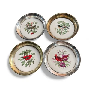Vintage 4er Set Sheridan versilbert Vogel Motiv Untersetzer T - Bild 1 von 6