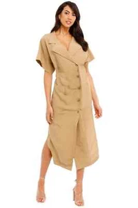 GINGER AND SMART Lantern Wrap Dress Work Beige Size 16 AU RRP 549 WITH DEFECTS - Picture 1 of 7
