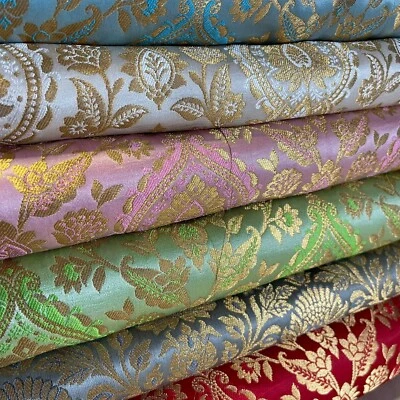 Metallic Floral Weave Brocade Material Dress Craft Costume Fabric 44" By Meter - Image 1 of 3
