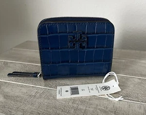 NWT ~ Tory Burch Thea Embossed Croc Bi Fold Wallet In Royal Navy $208 - Picture 1 of 6
