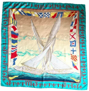 HERMES Carre 90 En Course Yate Bufanda Chal Seda Azul Verde De Colección Raro Sin Caja - Imagen 1 de 11