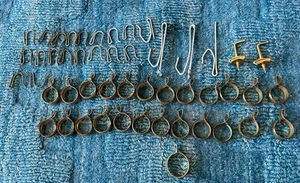 49 Vintage Brass Clip-On Cafe Curtain Drapery Rings Aged, Silver plated, hooks - Picture 1 of 6