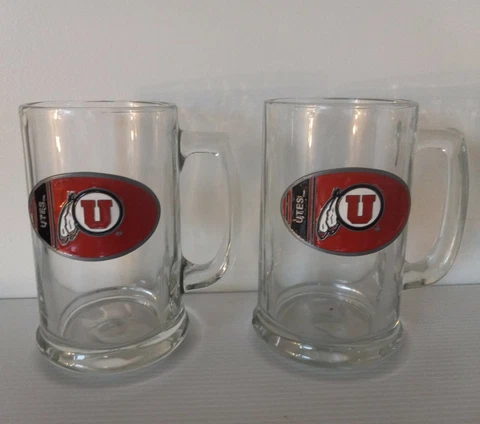 University of Utah Utes 2 Pack Glass Mug Pint Set 16 Oz Raised Logo Emblem NCAA Cover