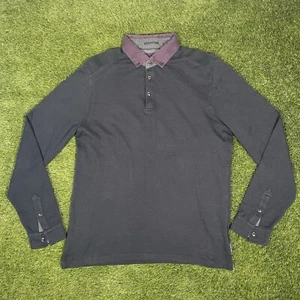 Ted Baker London Polo Shirt Pullover Top Size 3 / L 40" Black Long Sleeve Cotton - Picture 1 of 11