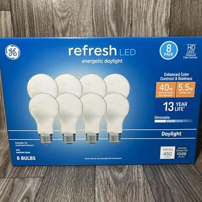 GE LED Light Bulb Daylight Refresh A19 Dimmable 5.5w (40Watt Replacement) 8-Pack - Image 1 of 4