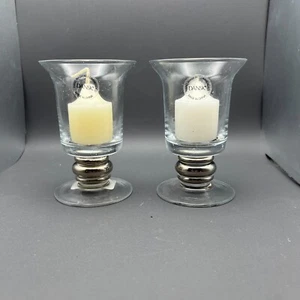Vintage Dansk Glass Tiberon Metallics Platinum Votives Set of 2 NOS RARE - Picture 1 of 5