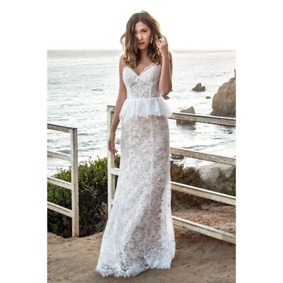 Vestido de noiva de renda branco tamanho 4 novo com etiquetas Watters Marmelade Illusion - Imagem 1 de 4