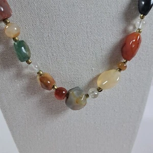 Collana Vintage Lucido Multi Gemma Perline Pietre Ottone Distanziatore Chiusura 34" - Foto 1 di 10