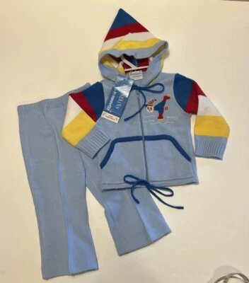 Vintage Childrens Set 12m 18m Toddler Stripe Knit Nannette Embroidered Ice Skate - Image 1 of 4