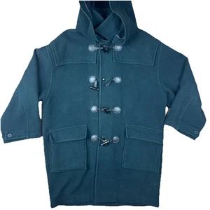 Paul & Shark Wool Duffle Coat Green Men’s Large Hooded Toggle Jacket Made Italy - Picture 1 of 10