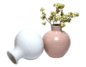 Rosa & Weiß Keramik Keramik Vasen Unkraut Töpfe Kugelform Set 2 - Bild 1 von 8