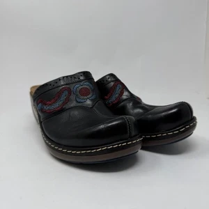 Indigo by Clarks Damen 9 schwarze Leder Blumen bestickt Clogs Pantoletten Schuhe - Bild 1 von 13