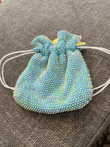Vintage Made In Hong Kong Mademoiselle Drawstring Reversible Dot Bead Handbag - Picture 1 of 10