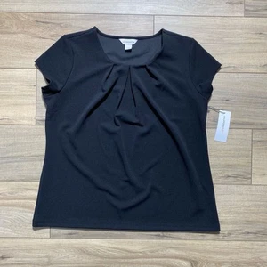 Liz Claiborne Womens Short Sleeve Pleated Front Top Size Large Black - Picture 1 of 7