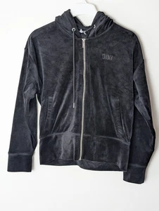 DKNY Sport Women’s Black Velour Zip-Up Hoodie Jacket Small - Picture 1 of 5