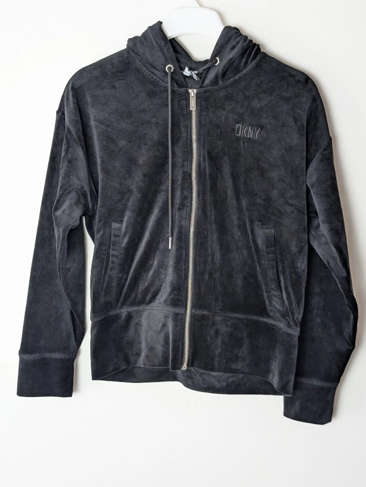 DKNY Sport Women’s Black Velour Zip-Up Hoodie Jacket Small - Image 1 of 4
