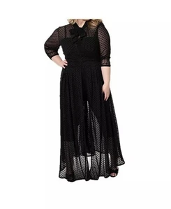 Neu mit Etikett einzigartig Vintage I Love Lucy schwarz Schweizer Punkte Sternchen Staubmantel Kleid schwarz lang L - Bild 1 von 8