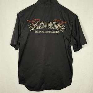 Camisa Harley Davidson Hombre L Negra Logo Estampado Grande Abotonada Motociclista Moto Llamas - Imagen 1 de 8