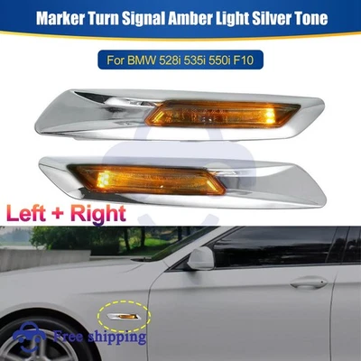 For BMW 528i 535i 550i F10 Silver Tone New Side Marker Turn Signal Amber Light - Imagem 1 de 4
