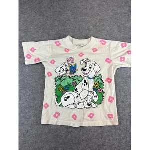 Vintage 90er Disney 101 Dalmatiner T-Shirt Mädchen 5-6 beige rosa Blumen Grafik - Bild 1 von 7
