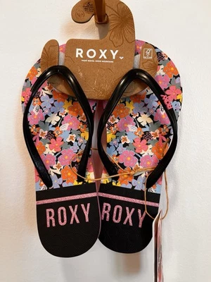 Chanclas Roxy Niña Talla 5 NUEVAS Sandalias Viva Stamp II Rosa Negro Floral Foto 1 de 4
