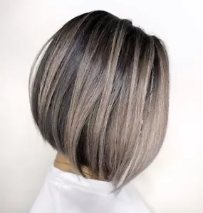 Gray Balayage Bob Wigs for Women 13x4 Lace Front Wigs Human Hair Wig Pre Plucked - Picture 1 of 4