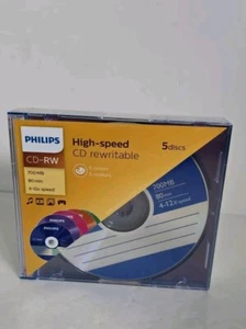Disco en blanco Philips CW7D2CC05/00 CD-RW 700MB 4-12X velocidades con estuche de colores - Paquete de 5 - Imagen 1 de 2