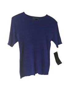Top tejido manga corta acanalado mezcla seda/algodón púrpura (azul índigo) talla P - Imagen 1 de 15