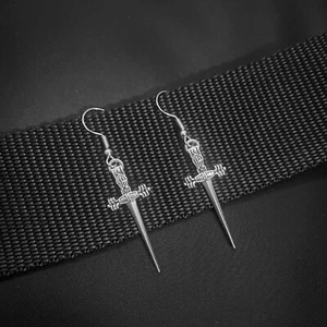Women's Trendy Vintage Look Silver Engraved Dagger Earring Set Jewellery Gift UK - Picture 1 of 12