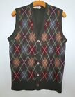 Vintage 80S Campus Womens Argyle Button Up Sweater Vest V Neck Size Large